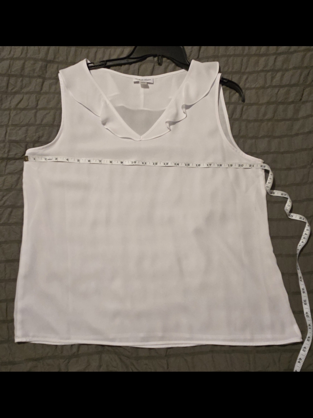Calvin Klein Sleeveless White Ruffle V-Neck Women's Top